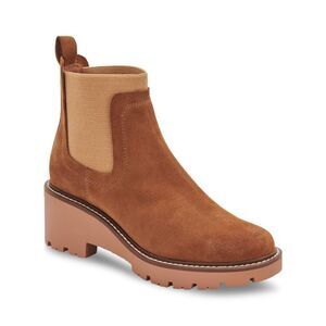 AQUA COLLEGE Womens Brown Chelsea Demi Round Toe Wedge Leather Booties 10 M